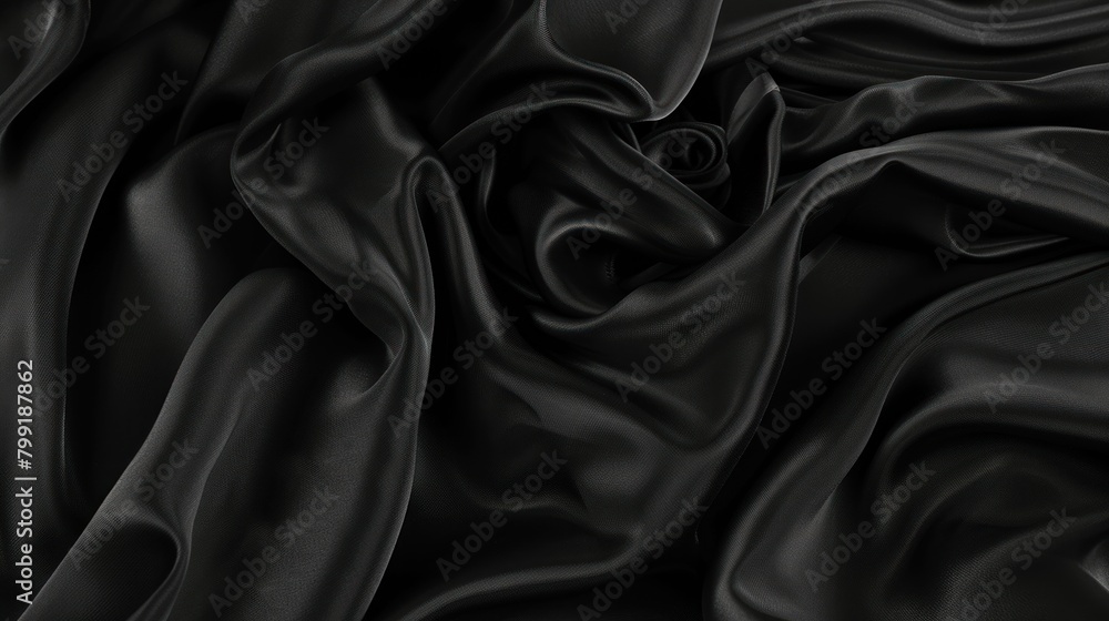 black silk fabric texture background with wavy folds