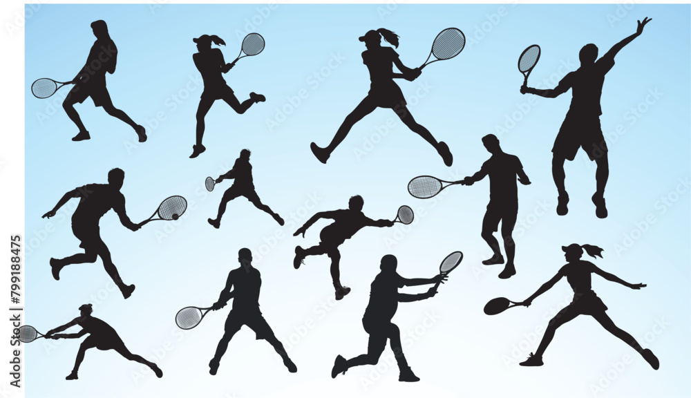 Tennis player silhouette. Set of male and female tennis players collection. Tennis player silhouette. Set of male and female tennis players collection.
