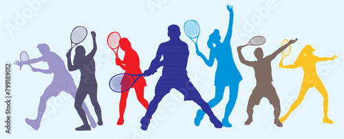 Tennis silhouette. Attractive colorful silhouette of tennis player. Set of male and female professional Tennis player. 