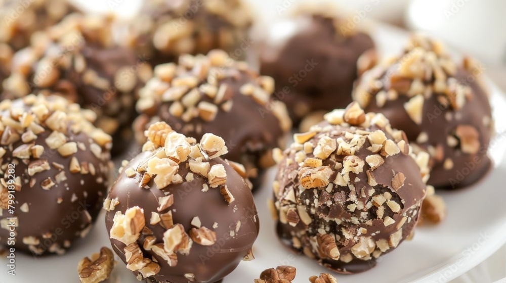 Six chocolate nuts on plate with coffee Six chocolate nuts on plate with coffee