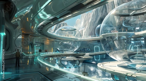 A futuristic theme park with transparent rides offering exhilarating experiences © pipo