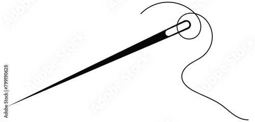 Needle and thread silhouette icon vector illustration. Tailor logo with needle symbol and curvy thread isolated on white background. Tailor sign template, sewing instrument design, fashion icon.Eps 10