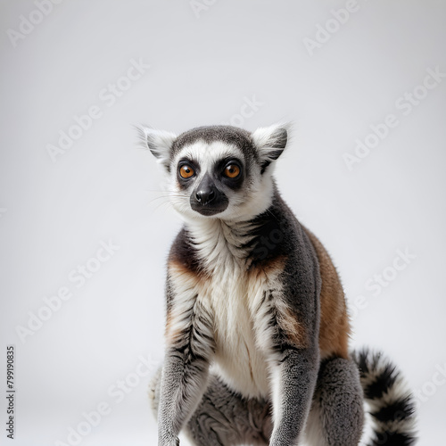 Madagascar lemur Lemur catta closeup isolated on white cute exotic animal