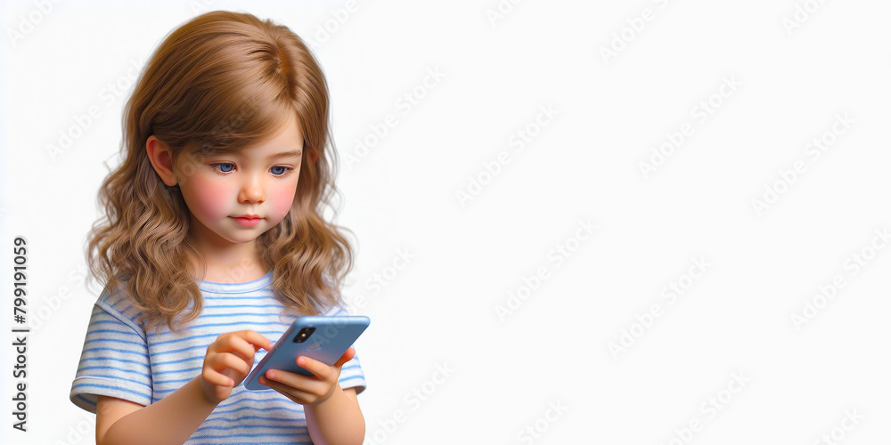 Cute little girl using modern smartphone Cute little girl using modern smartphone