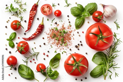 Italian food ingredients layout  isolated on a white background