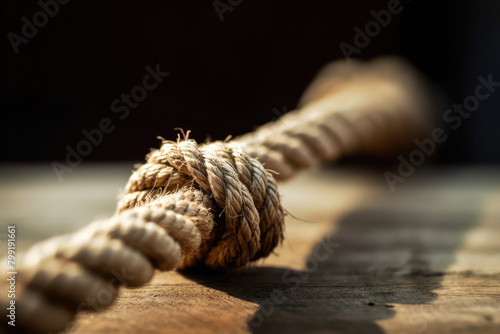 Frayed Rope about to Break against Bright Background photo
