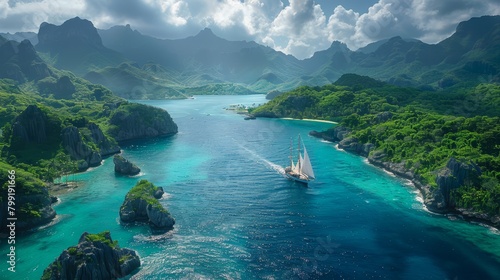 Sarah and Alex's love blossoms in Caribbean paradise, their sailboat navigating azure waters past sun-drenched islands.  photo