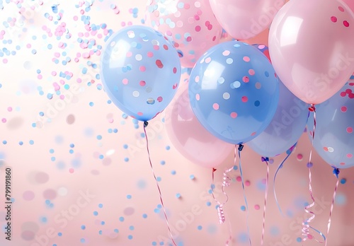 Baby Shower Bliss  Festive Pink and Blue Balloons and Confetti Backdrop