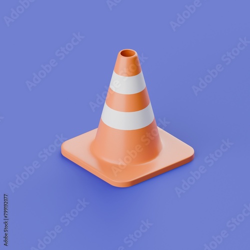 orange 3d construction cone, on purple background (ID: 799192077)
