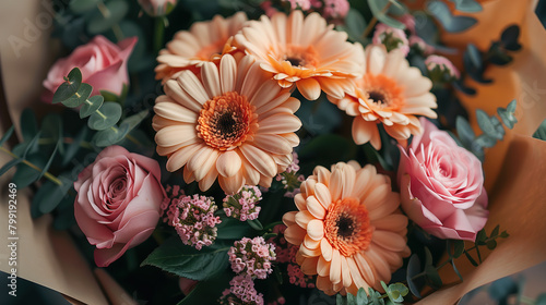 Bouquet of Pink and Orange Flowers on Table