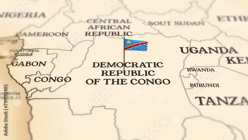 Democratic Republic of the Congo flag showing on world map with 3d rendering photo