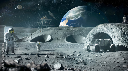 Lunar Nuclear Waste Disposal Site Concept with Astronauts photo