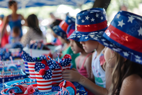Children Crafting Patriotic Items at Independence Day Fair