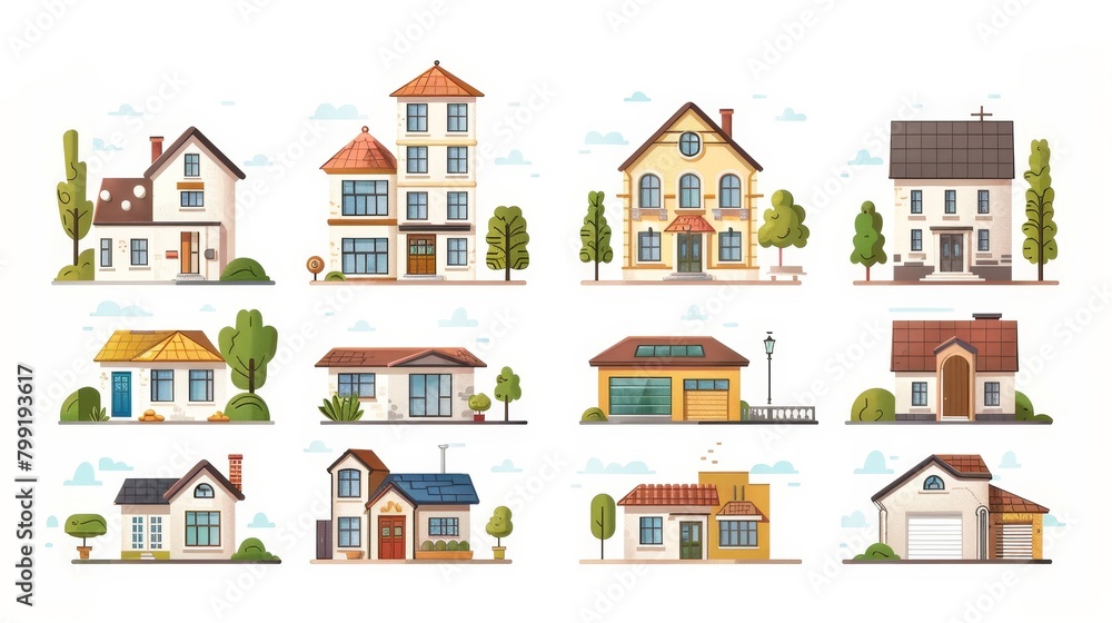 A collection of colorful houses in a variety of styles.