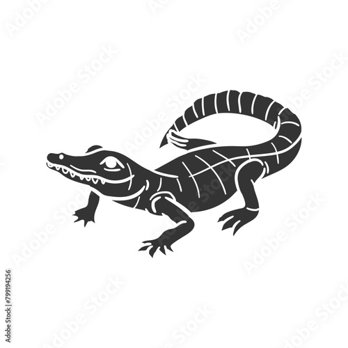 Crocodile Icon Silhouette Illustration. Alligator Vector Graphic Pictogram Symbol Clip Art. Doodle Sketch Black Sign.