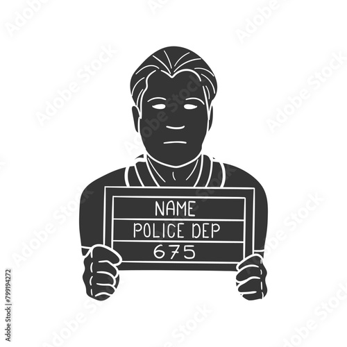 Criminal Icon Silhouette Illustration. Police Vector Graphic Pictogram Symbol Clip Art. Doodle Sketch Black Sign.