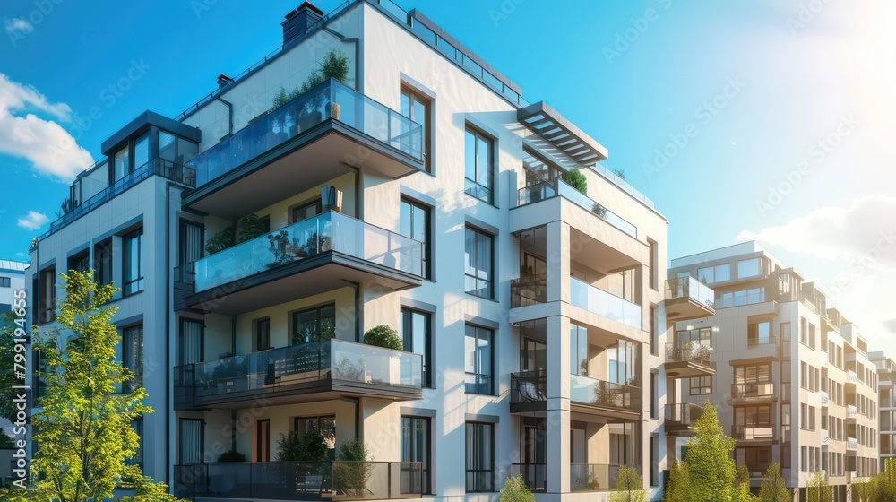 Europe modern complex of residential apartment buildings complex condo,Exquisite Sustainable Abode Embraced by Verdant Foliage, Harmonizing with Nature, and Infused with Modern Elegance. Generated AI