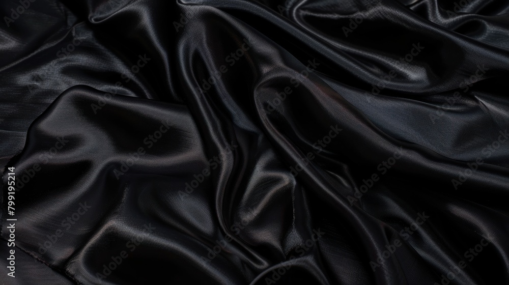 Obraz premium black silk fabric texture background with wavy folds