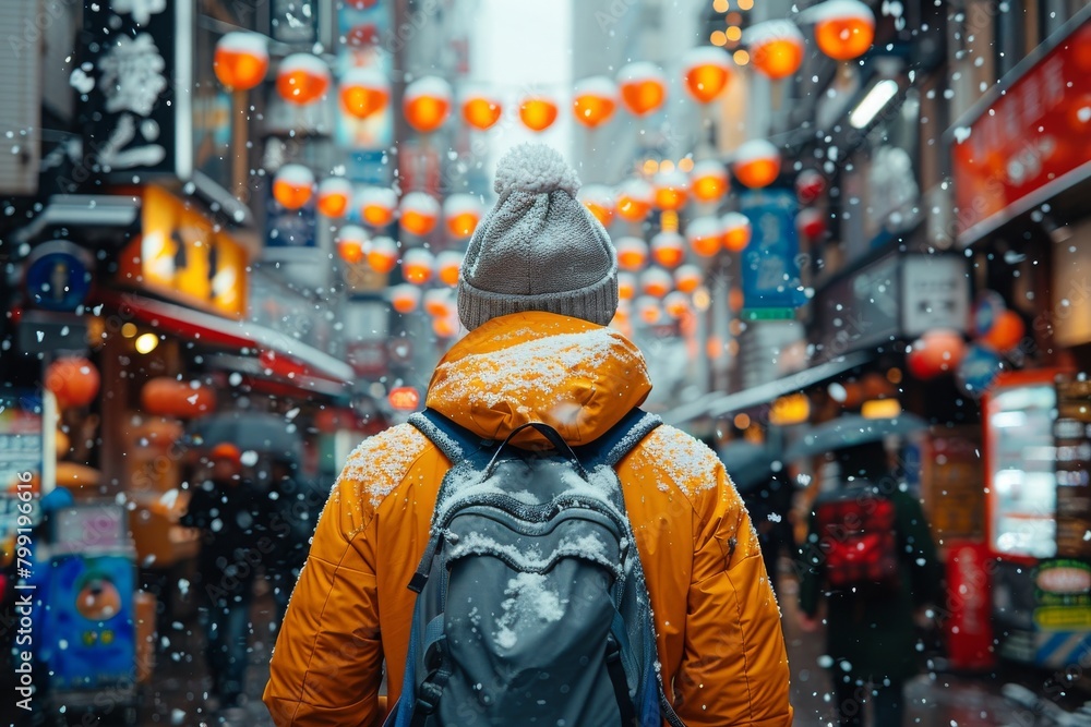 Person Walking Down Snowy Street Person Walking Down Snowy Street