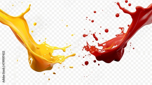 mustard and tomato sauce splash cutout isolated on transparent (PNG) Background