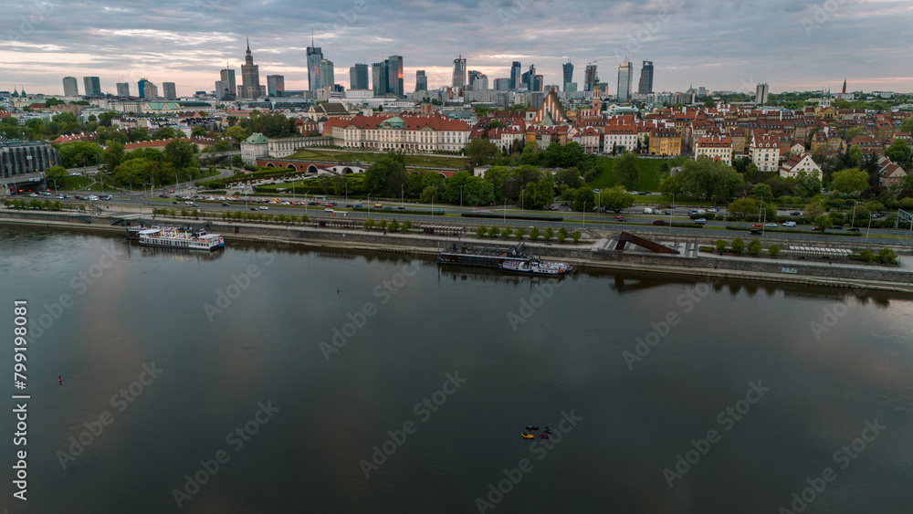 view of Warsaw from above the Vistula river in spring in Poland view of Warsaw from above the Vistula river in spring in Poland