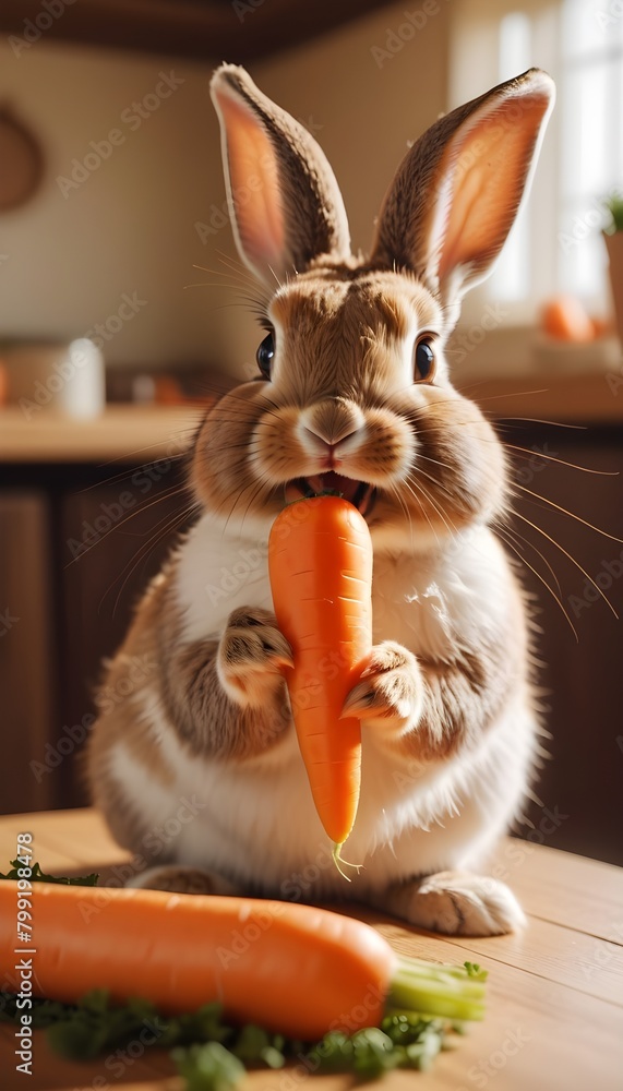 Cute rabbit eating a carrot