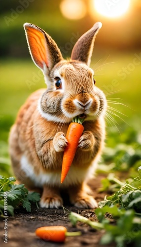 Cute rabbit eating a carrot © richard