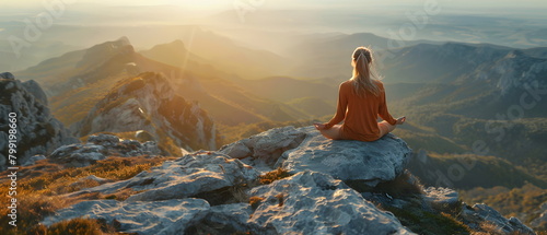Healthy woman lifestyle balanced practicing meditate and zen energy yoga at top Himalaya mountain  Doing yoga exercises