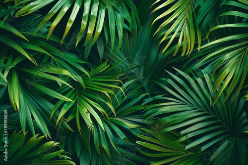 Palm Leaf Pattern, Lush Jungle Background, Exotic Tropic Foliage, Palm Leaves Silk Embroidery © NendeR