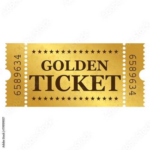 Vector golden ticket template. Vector illustration.
