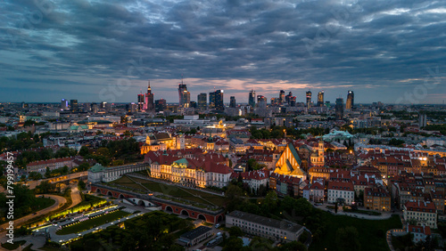 view of Warsaw from above the Vistula river in spring in Poland photo
