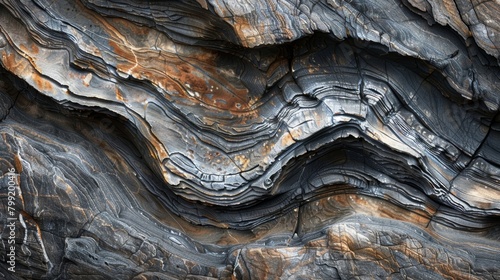 A closeup shot of a rock face with a smooth curved surface resembling a rippling wave frozen in stone by the effects of weathering..