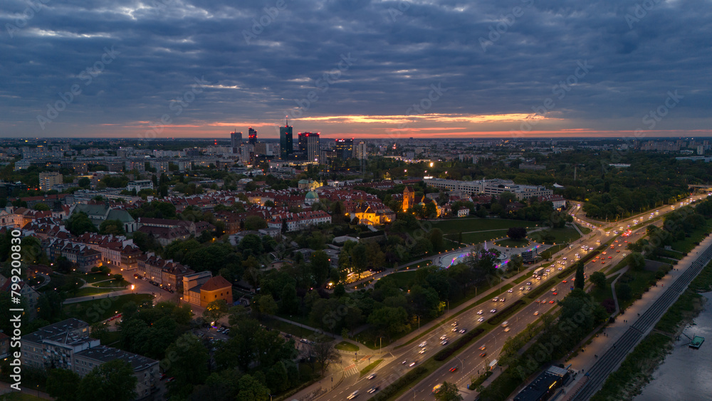 Fototapeta premium view of Warsaw from above the Vistula river in spring in Poland