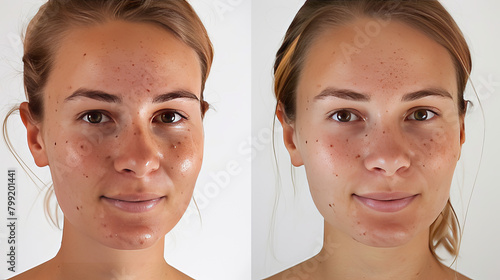 See how this woman's skin improved after treating her acne. Notice the difference in her skin before and after treatment.