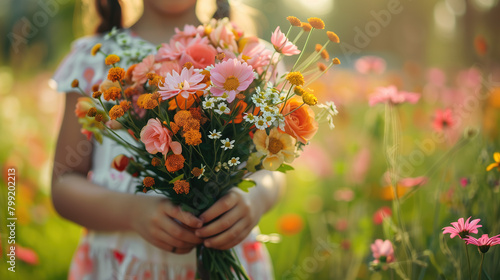 Wallpaper Mural Woman Holding Bouquet of Flowers in Field Torontodigital.ca