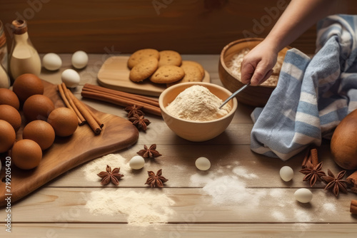 Rustic Traditional Kitchen Cooking with Handmade Cookies on Wooden Board