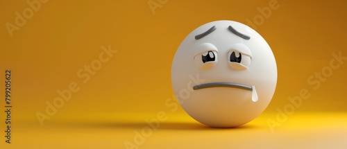 Joyful Sadness Expressed by 3D Emoji with a Single Tear, Minimalist Art