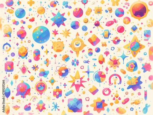 Colorful retro pattern with geometric shapes and patterns