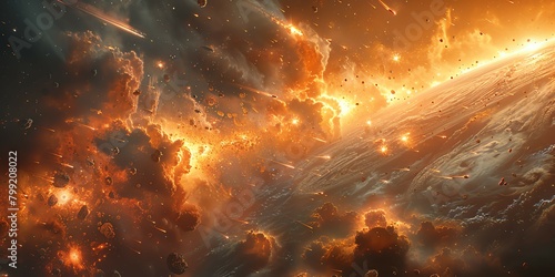 Action-packed scenes featuring epic space battles between spacecraft from rival factions, set against the backdrop of distant galaxies and celestial phenomena photo