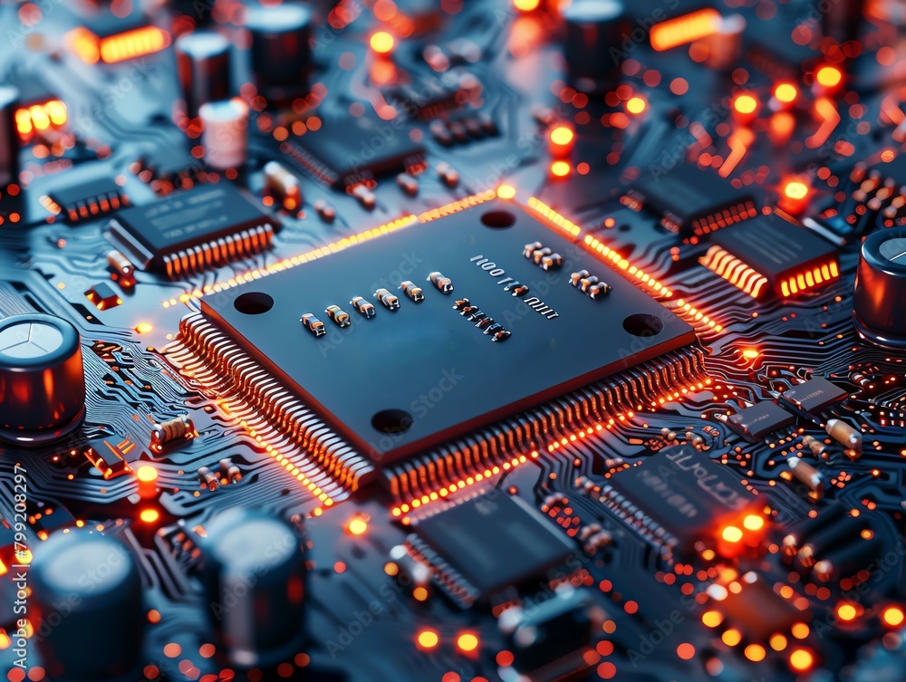 Circuit Board Design and Electronics Graphics depicting circuit board designs and electronic components, highlighting the intricacies of technology and engineering