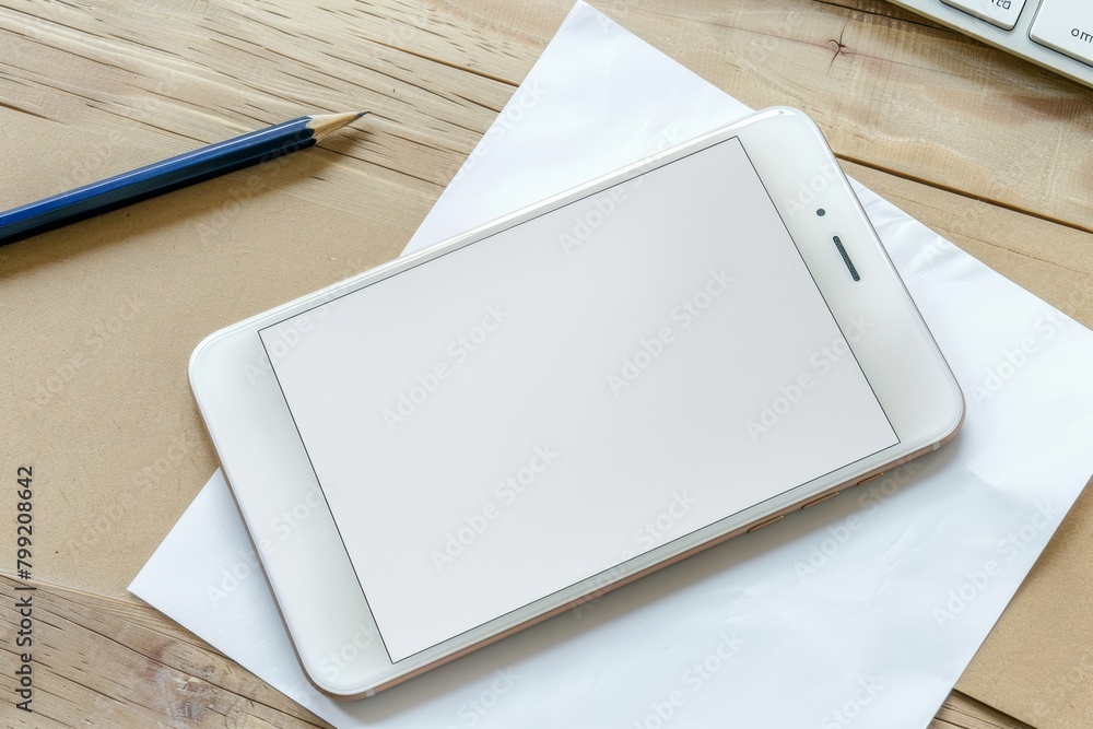Modern Smartphone Mockup on a Productive Desk Workspace, Clean Design Modern Smartphone Mockup on a Productive Desk Workspace, Clean Design