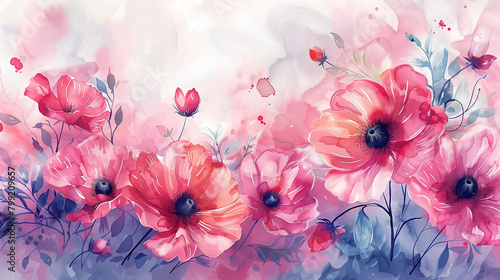 Pink Flowers Painting on White Background