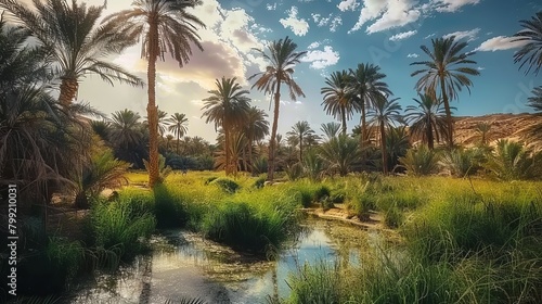 Dreamy Desert Oasis  Wide Angle Shot Showcasing Al Ain Oasis Beauty