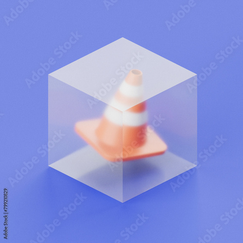 3d construction cone floating in frosted cube container (ID: 799210829)