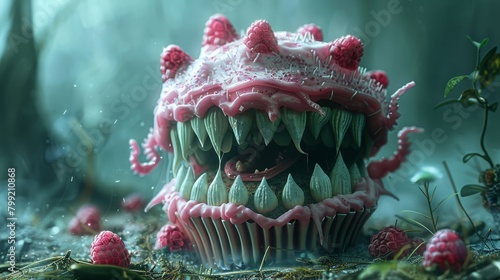 The cupcake monster is a terrifying creature that is sure to give you nightmares. With its sharp teeth and creepy eyes, this monster is not one to be trifled with. photo