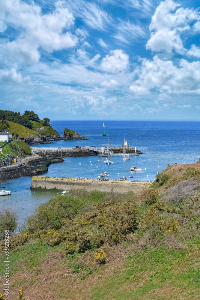 Sauzon in Belle-Ile, Brittany, the typical harbor with boats and lighthouse
Sauzon in Belle-Ile, Brittany, the typical harbor with boats and lighthouse