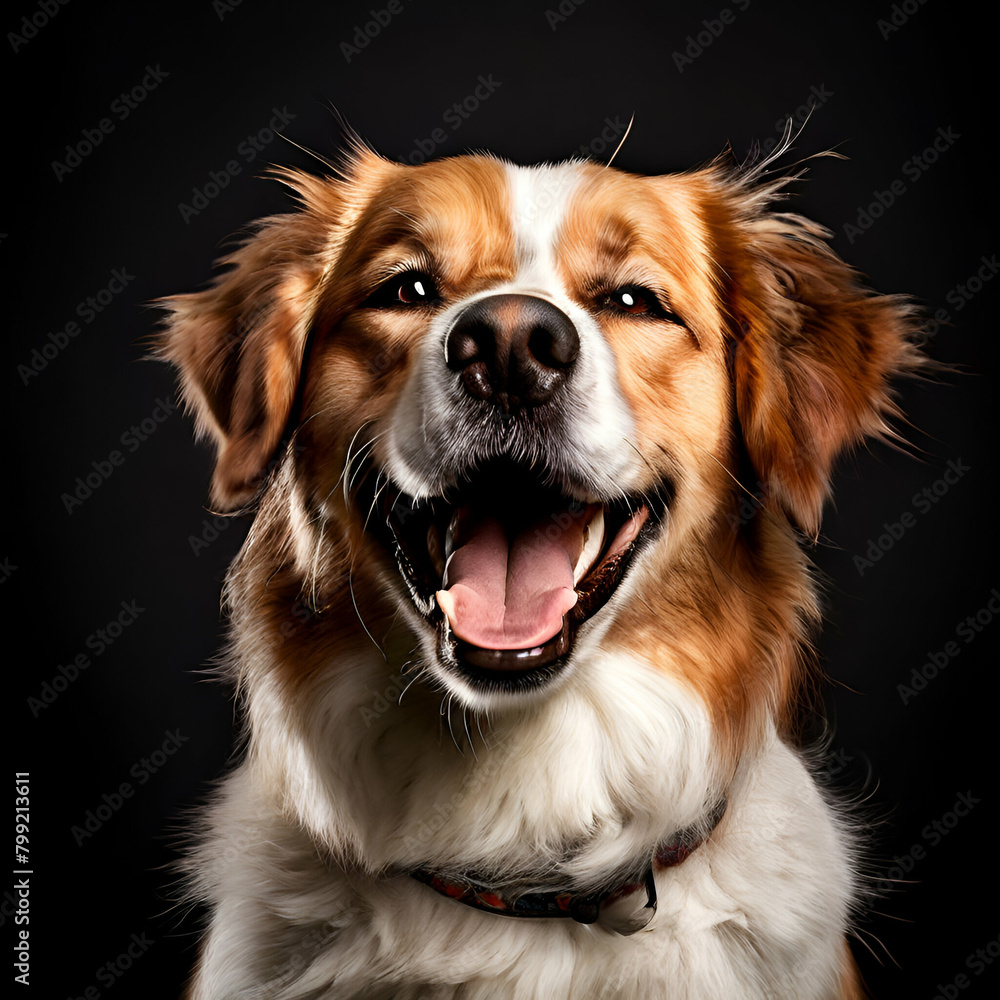 dog with his eyes closed and a joyful expression studio portrait white color and brown generate ai dog with his eyes closed and a joyful expression studio portrait white color and brown generate ai