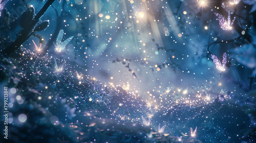 Glittering particles shimmer and sparkle, weaving a magical spell upon the ethereal backdrop.