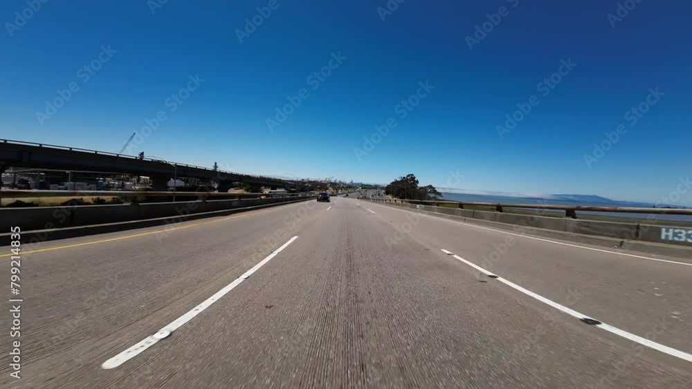 San Francisco Freeway 80 West Oakland to Bay Bridge 03 Front View Driving Plate California USA Ultra Wide