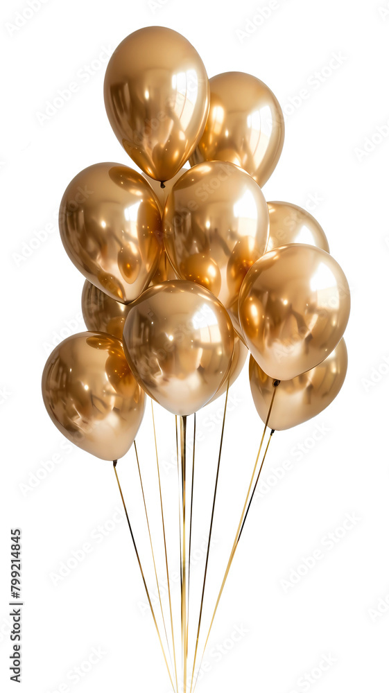 A bunch of gold balloons are tied together A bunch of gold balloons are tied together